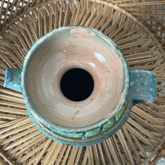 Italy Florentine Art Pottery Sgraffito Pitcher Vase Vessel Rimini Blue Green MCM - Picture 8 of 10